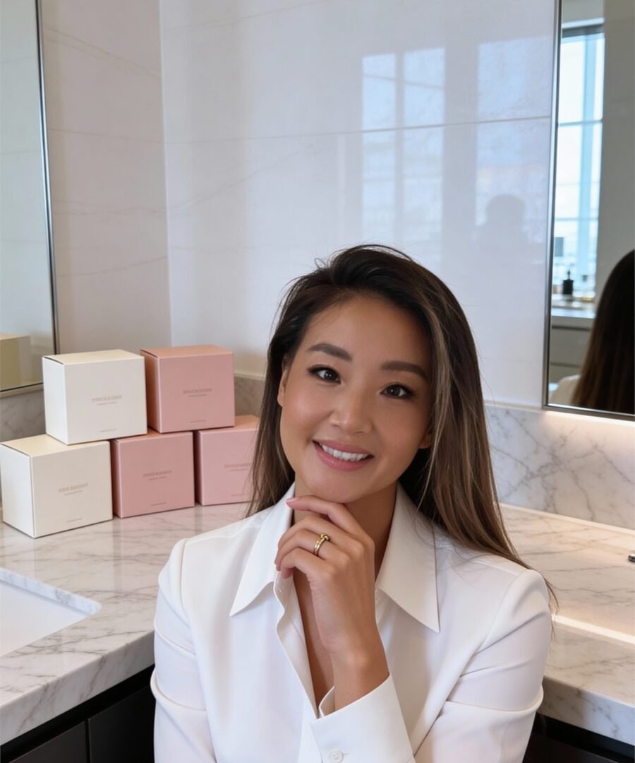 Susie in a softly lit portrait representing polished daytime skin.