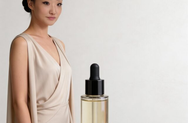 A refined brightening skincare still life.