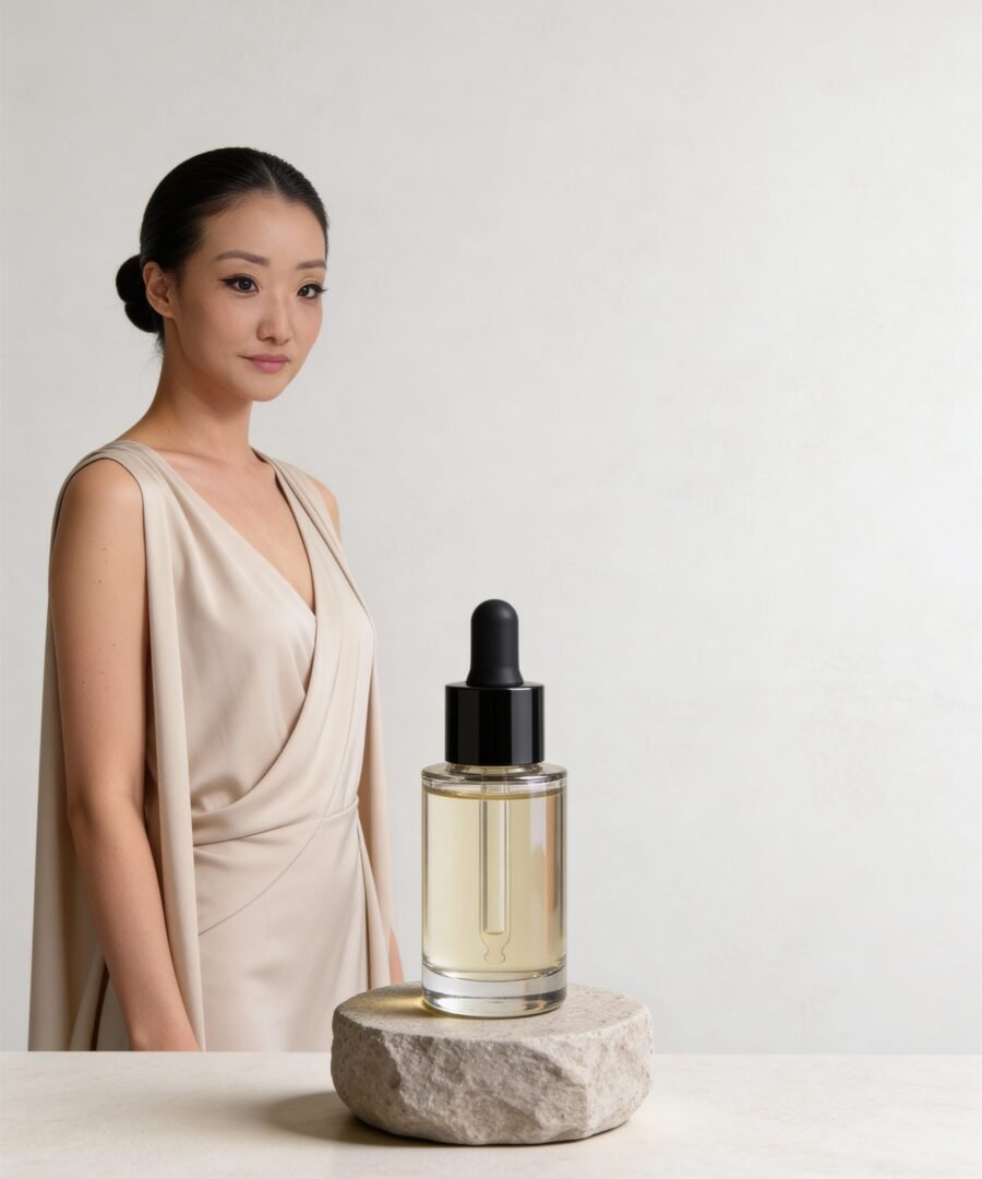 A refined brightening skincare still life.